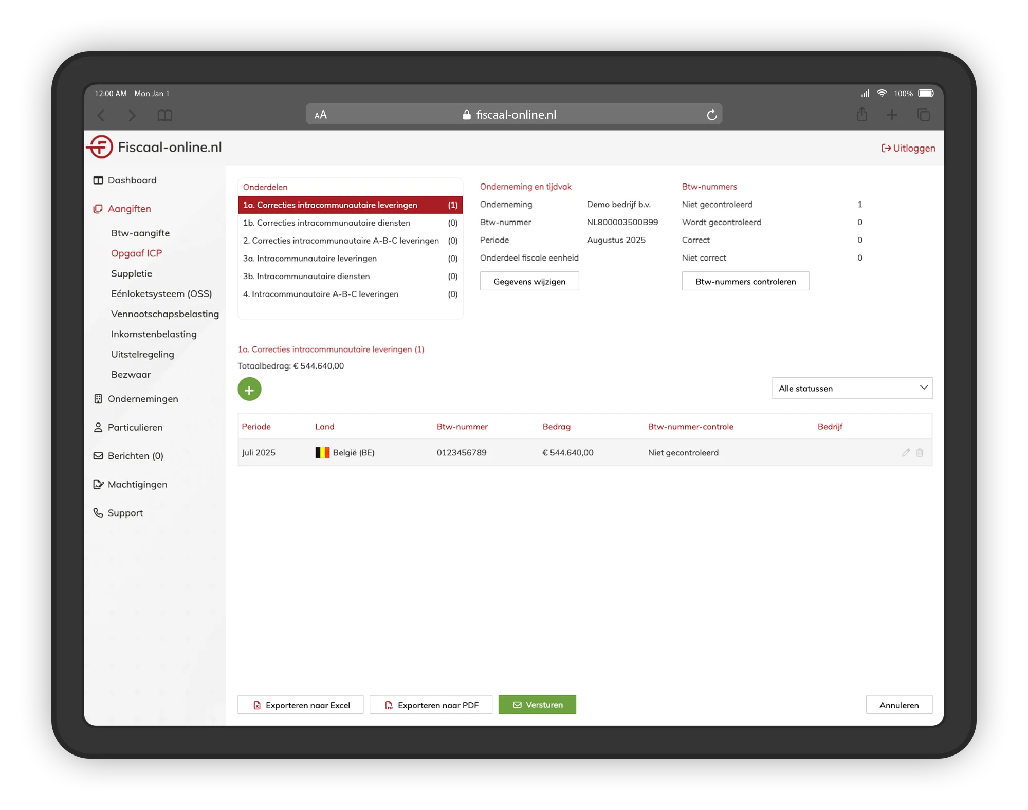 Opgaaf ICP correcties intracommunautaire leveringen Fiscaal‑online.nl