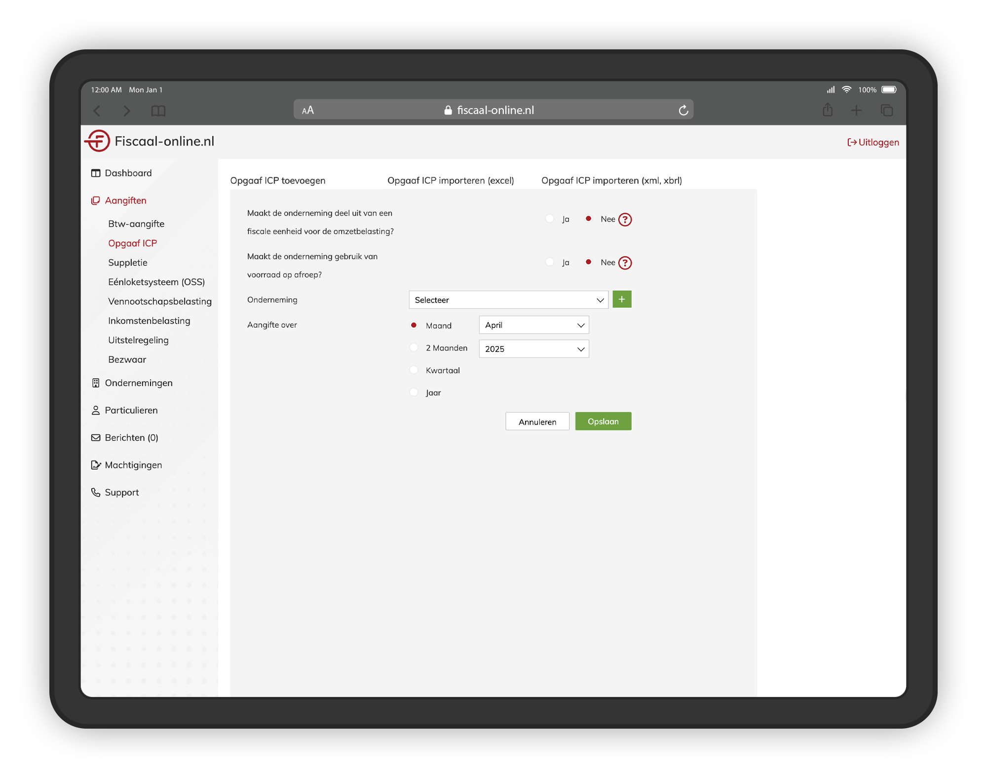ICP-aangifte software