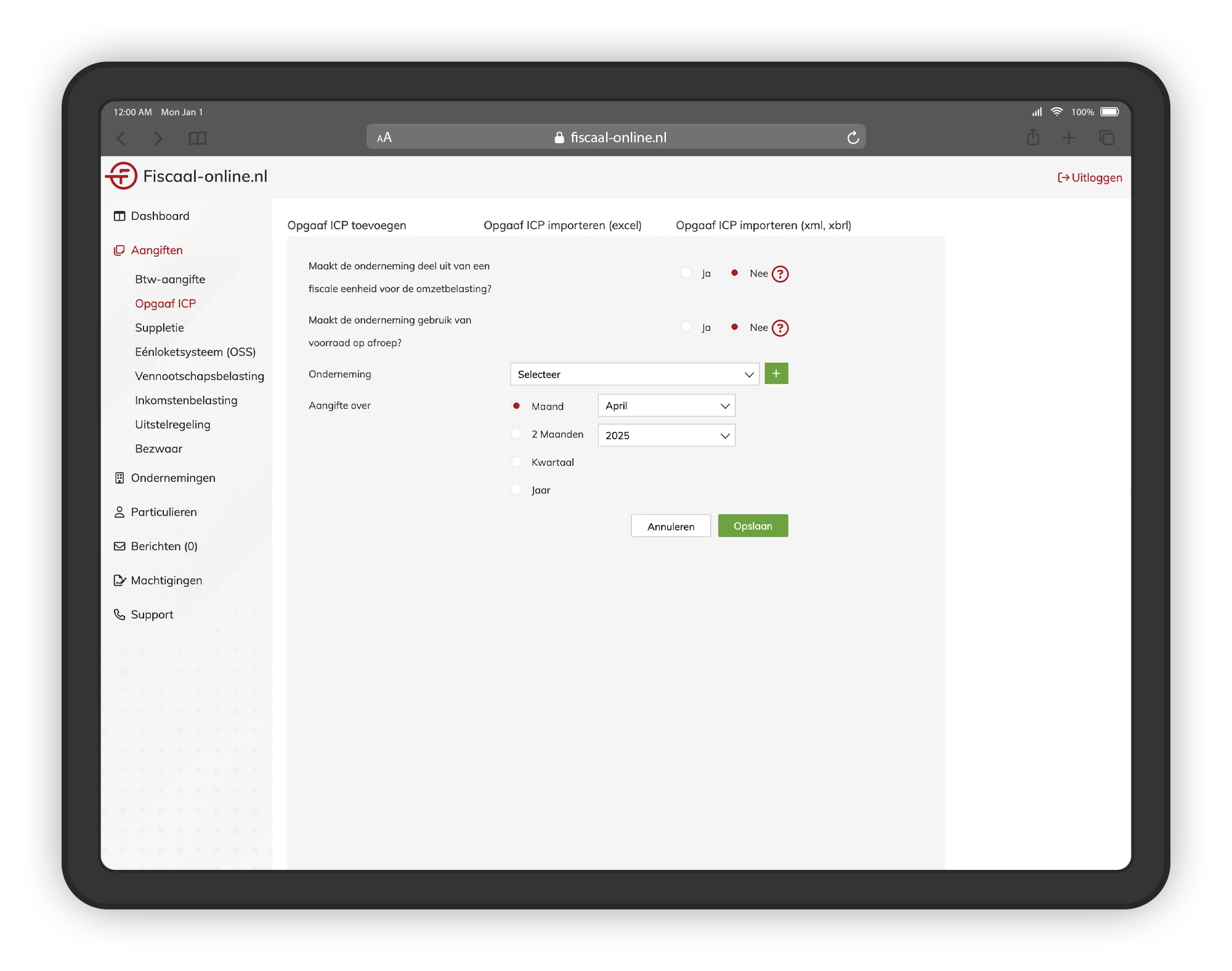 ICP-aangifte software